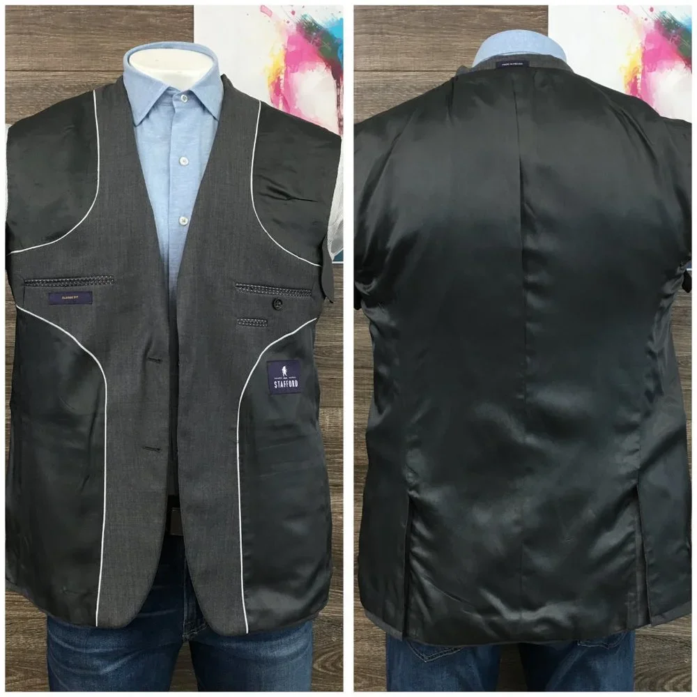 Stafford Mens Blazer Sport Coat Casual Button Jacket Size 42R Wool Classic Suits